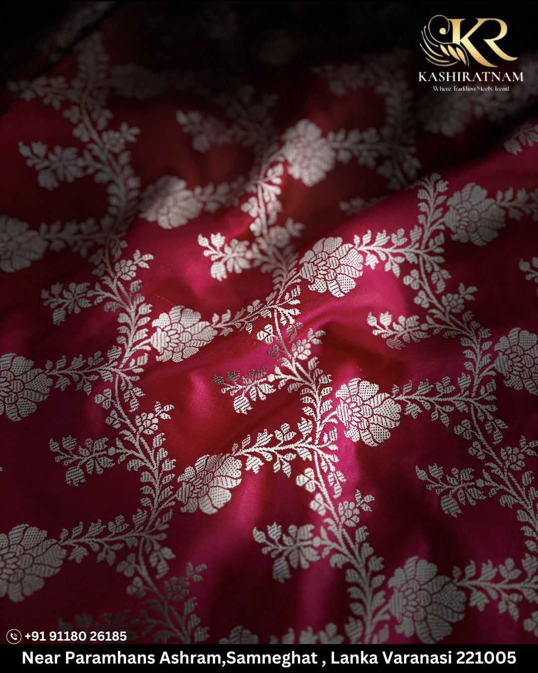 Pink Jaal Mashru Banarasi Silk Saree with Silver Zari Weaving and Tassel Border