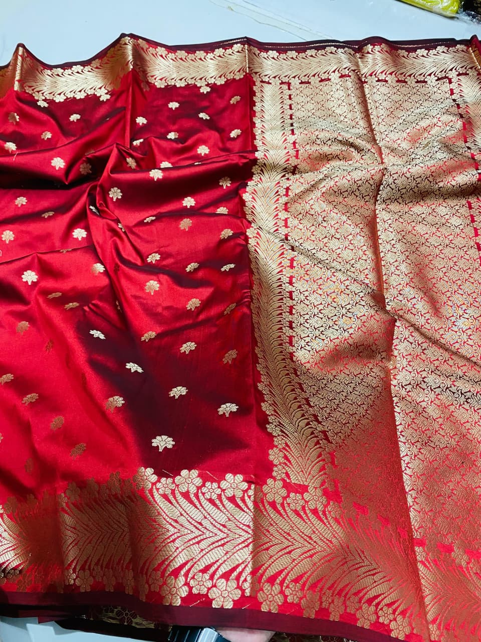 Royal Red Banarasi Silk Saree with Rich Golden Zari Work