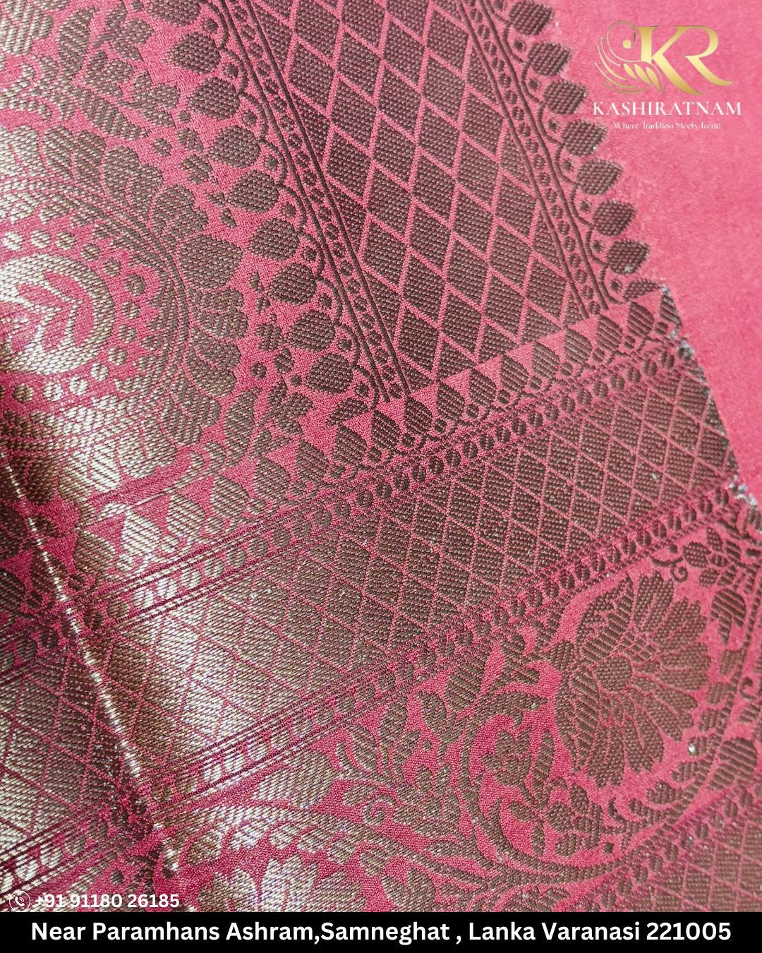 Majestic Pink Banarasi Katan Silk Saree with Golden Zari Border