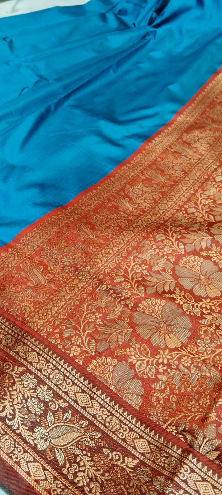 Royal Blue Banarasi Silk Saree with Rich Copper Zari Pallu & Intricate Border