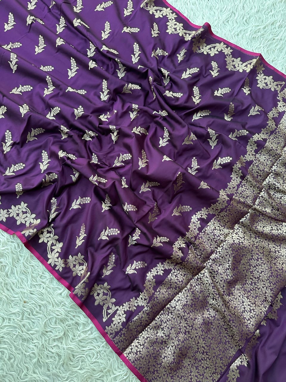 Royal Purple Floral Zari Weave Banarasi Katan Silk Saree