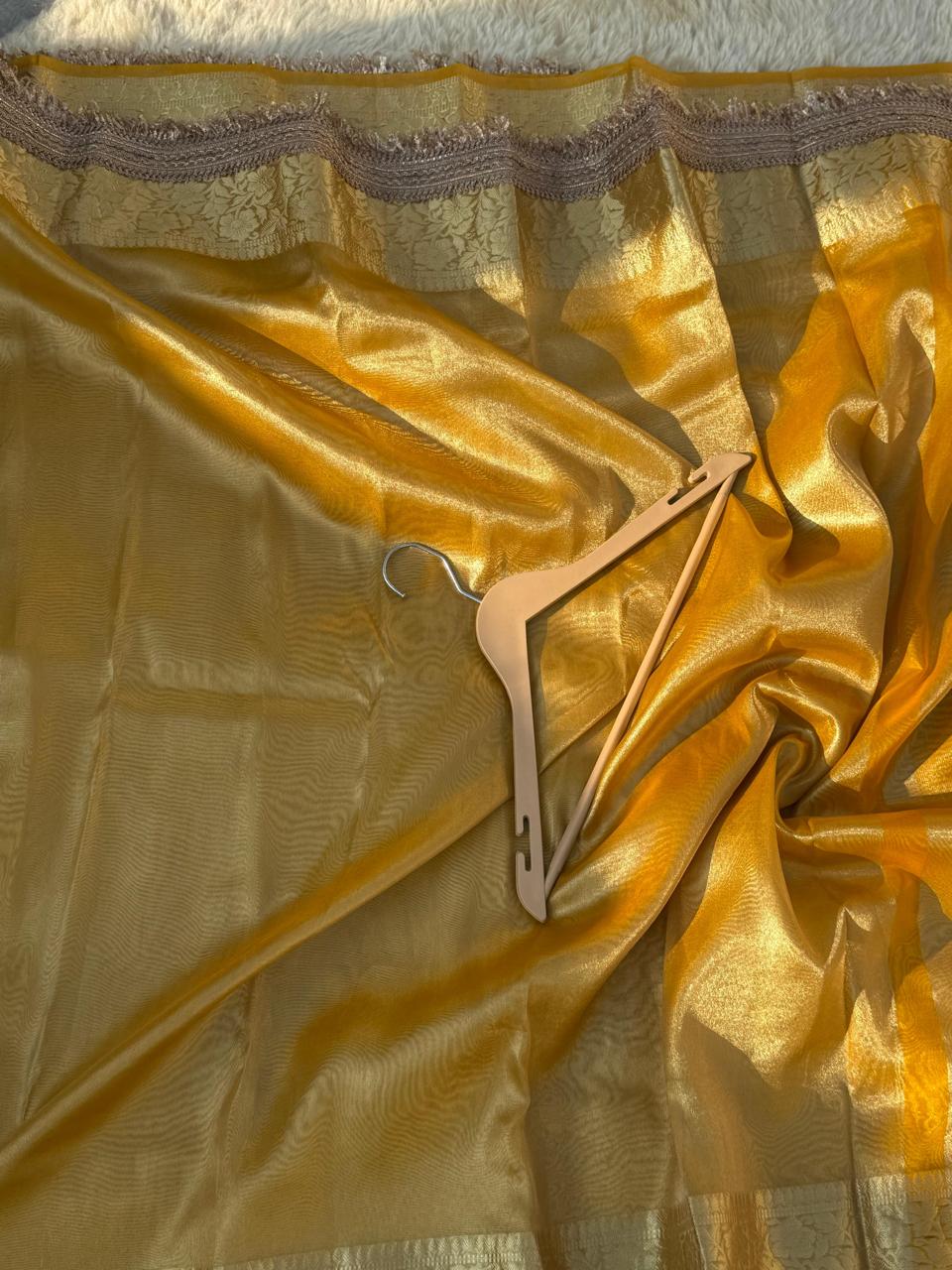 Maharani Yellow Tissue Banarasi Saree with Floral Zari Weaving