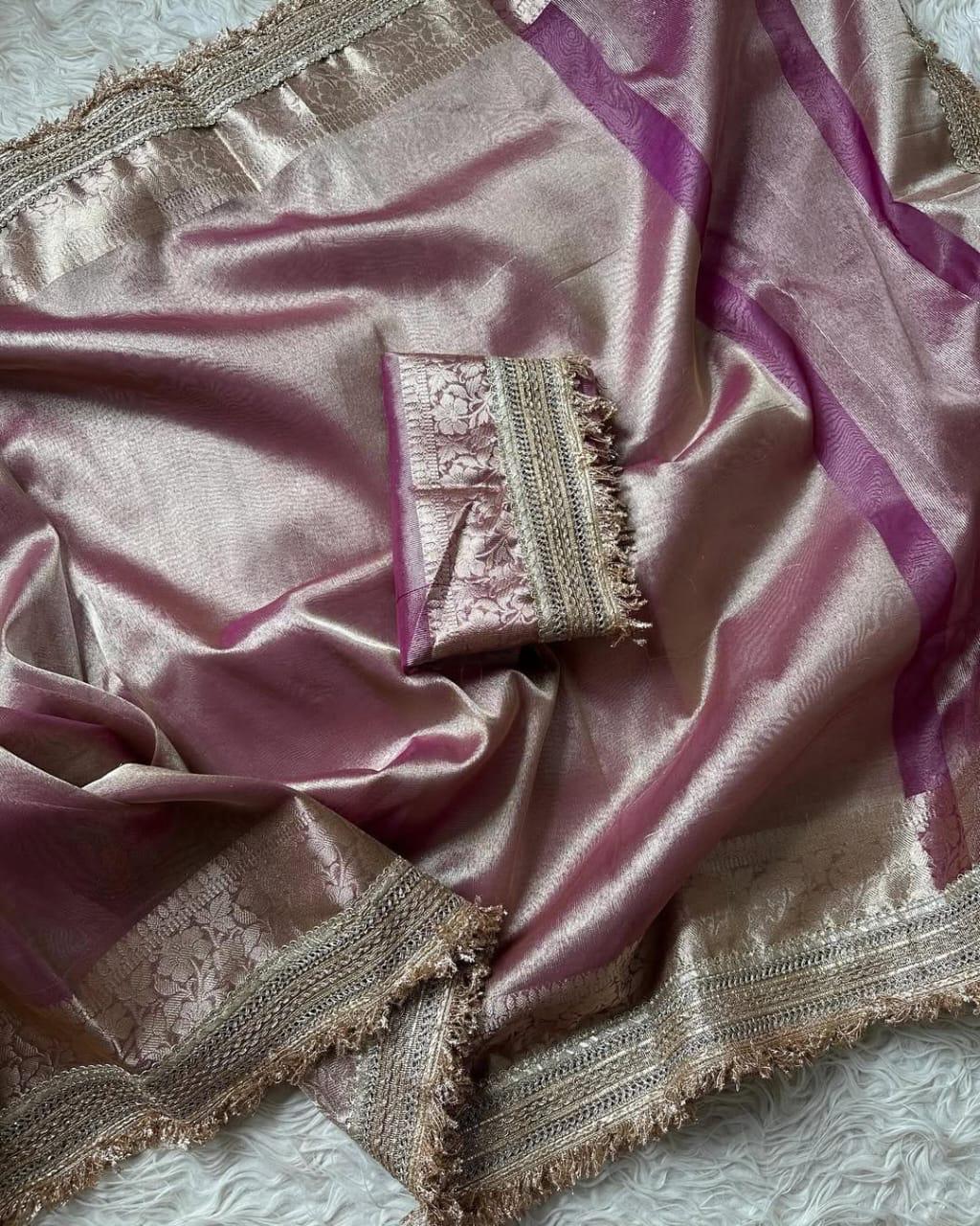 Maharani Purple Tissue Banarasi Saree with Elegant Zari Border