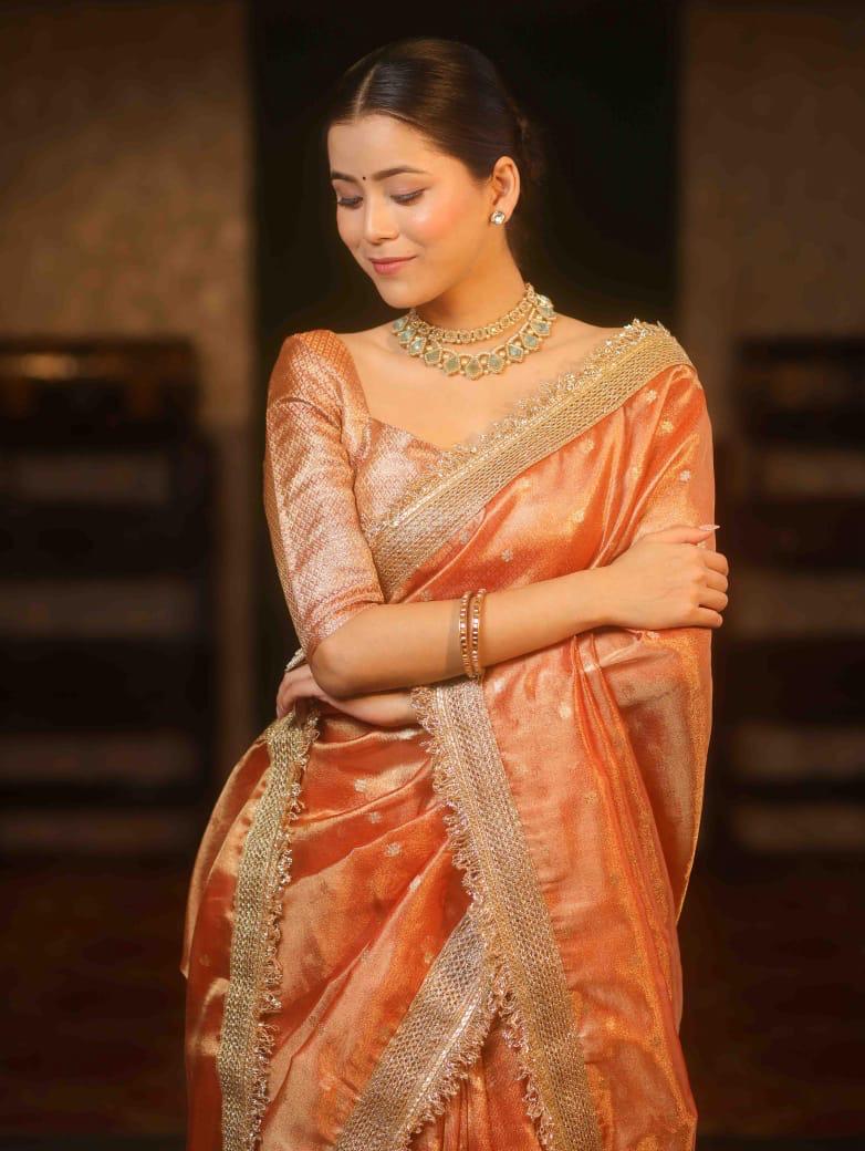 luxurious Banarasi Maharani Tissue Silk Saree with Rich Zari Weave & Regal Pallu