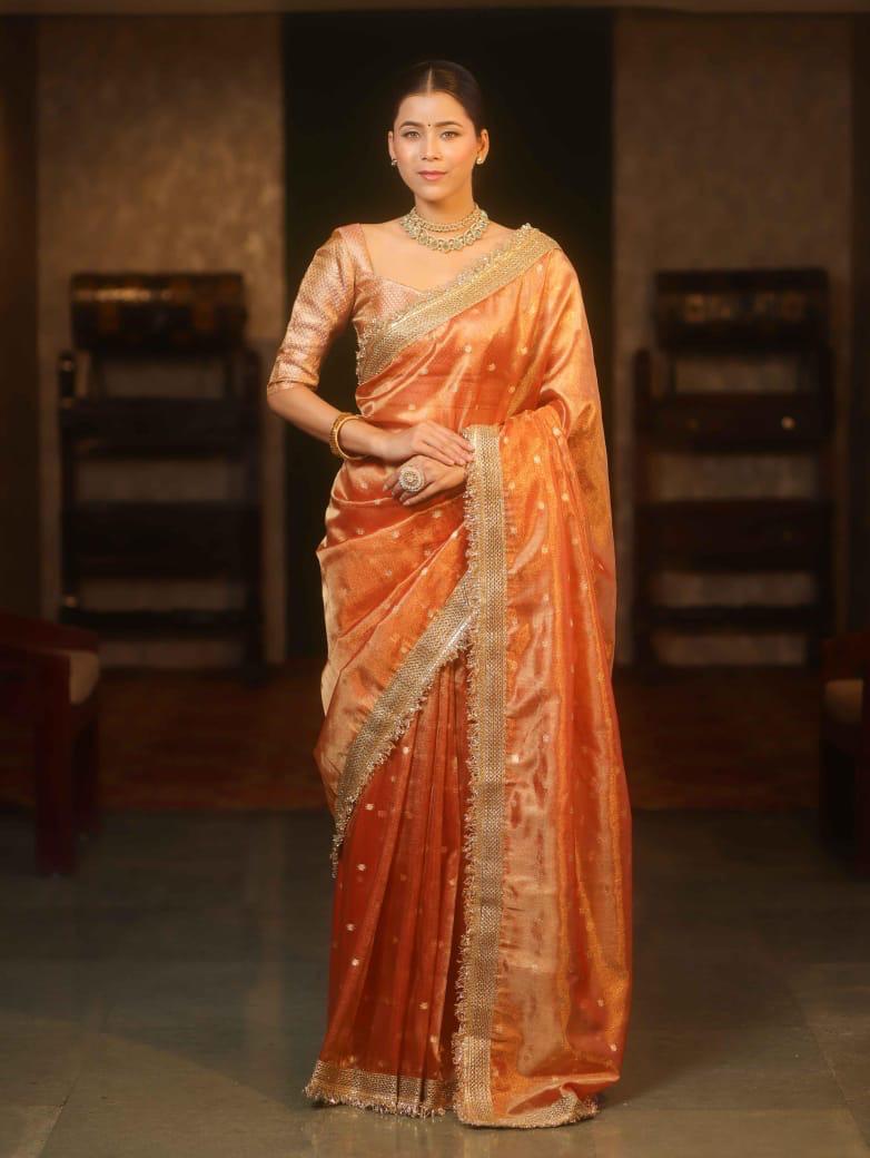 luxurious Banarasi Maharani Tissue Silk Saree with Rich Zari Weave & Regal Pallu