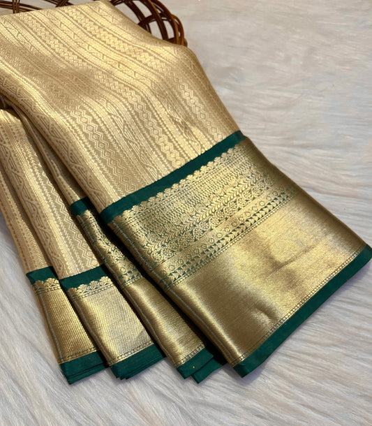 Elegant Golden Tissue Silk Saree with Rich Zari Border & Shimmer Finish – Kashiratnam Exclusive