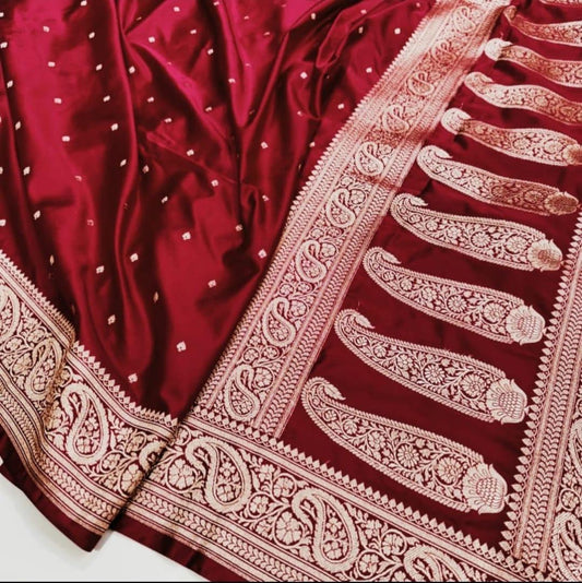 Royal Maroon Banarasi Mashru Silk Saree with Intricate Zari Weaving