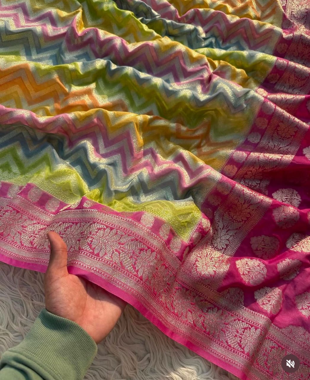 Pink Banarasi Georgette Silk Saree