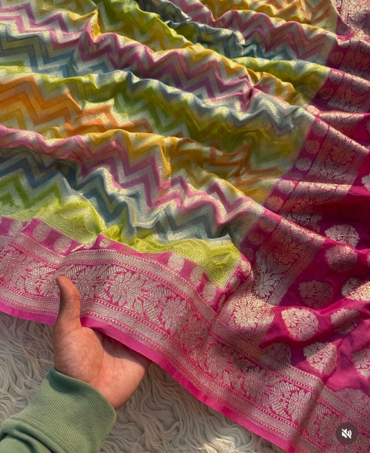 Pink Banarasi Georgette Silk Saree