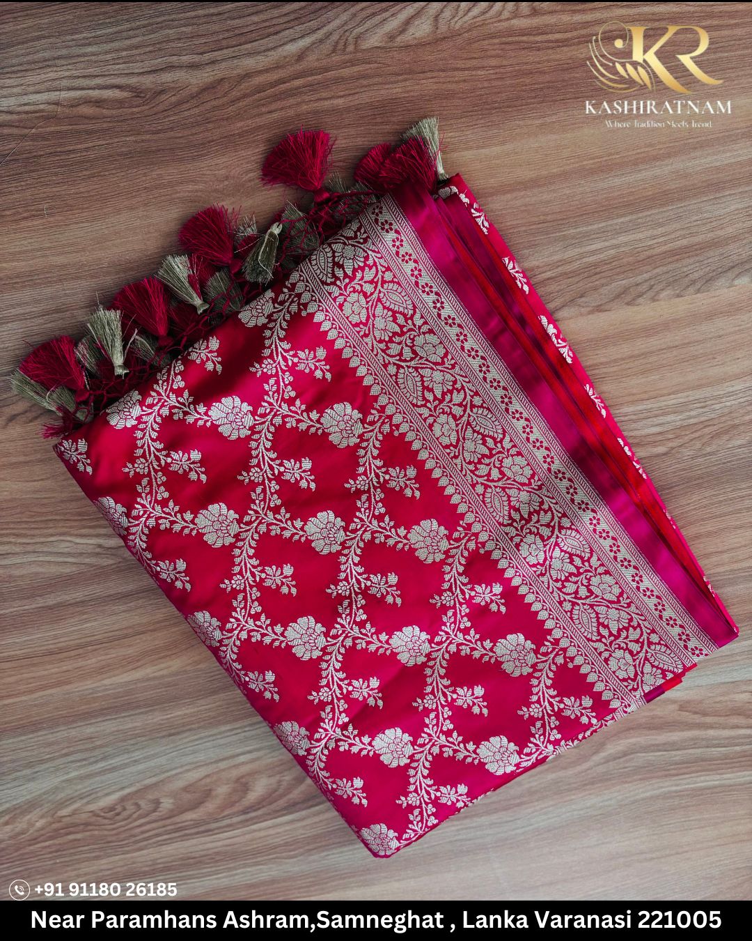 Pink Jaal Mashru Banarasi Silk Saree with Silver Zari Weaving and Tassel Border