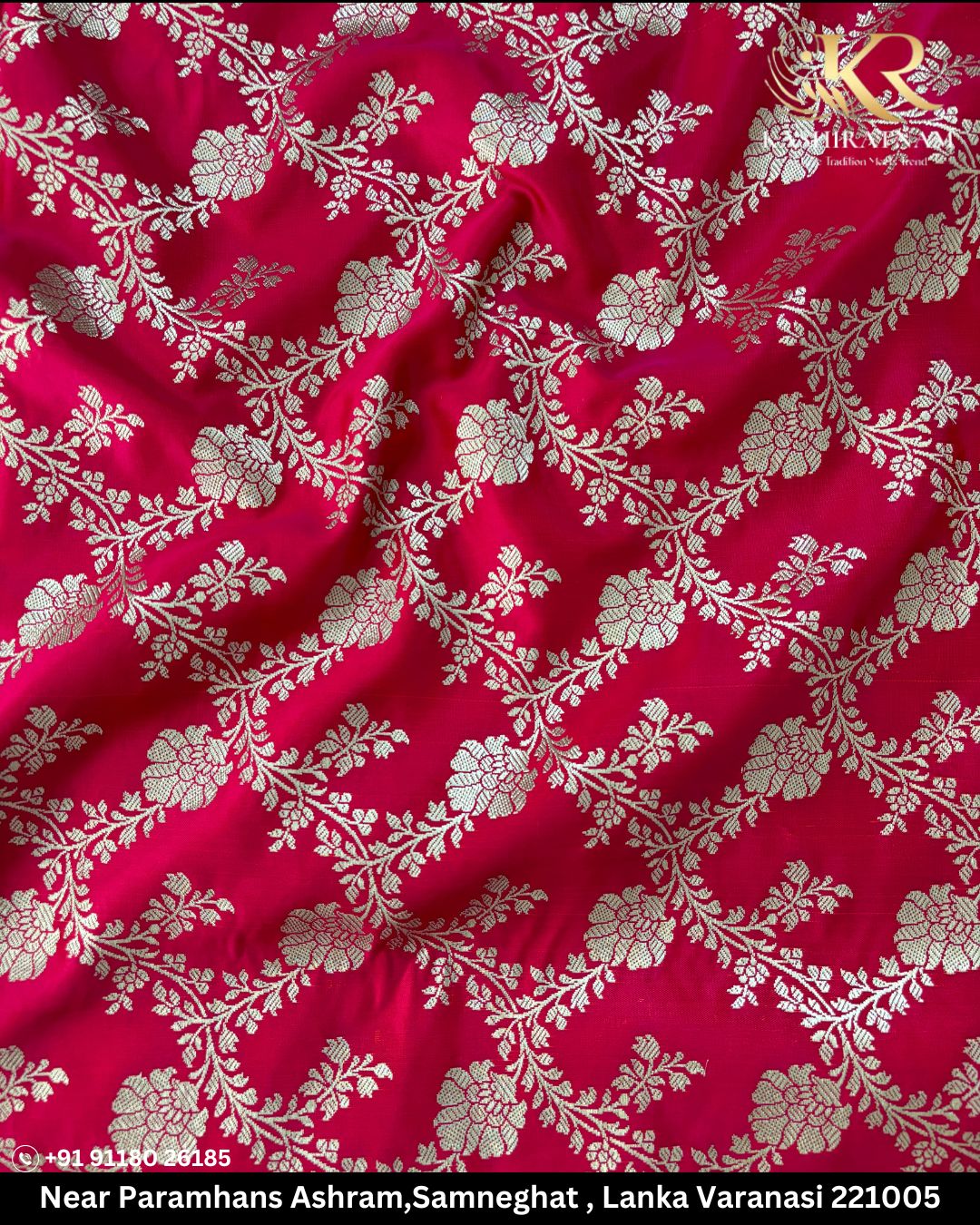 Pink Jaal Mashru Banarasi Silk Saree with Silver Zari Weaving and Tassel Border