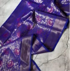 Nita Ambani Inspired Royal Blue Tissue Banarasi Saree with Pink Floral Zari Weave