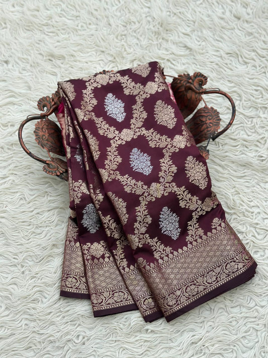 Maroon Royal Zari Work Banarasi Katan Silk Saree