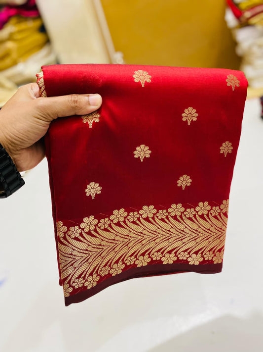 Royal Red Banarasi Silk Saree with Rich Golden Zari Work