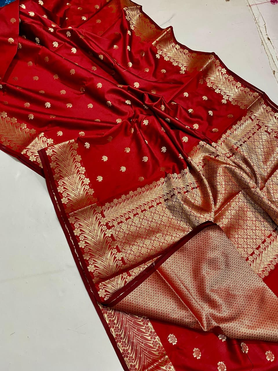 Royal Red Banarasi Silk Saree with Rich Golden Zari Work