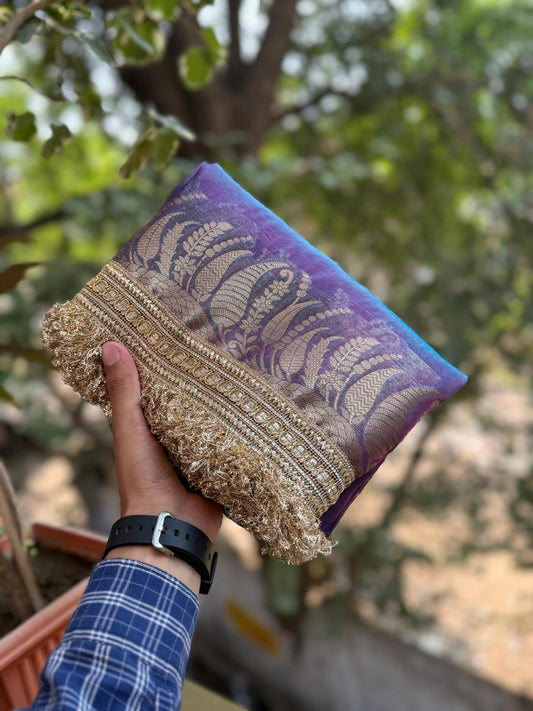 Maharani Purple Tissue Banarasi Saree with Golden Zari Weaving