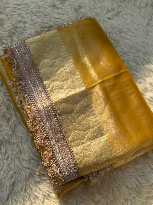 Maharani Yellow Tissue Banarasi Saree with Floral Zari Weaving