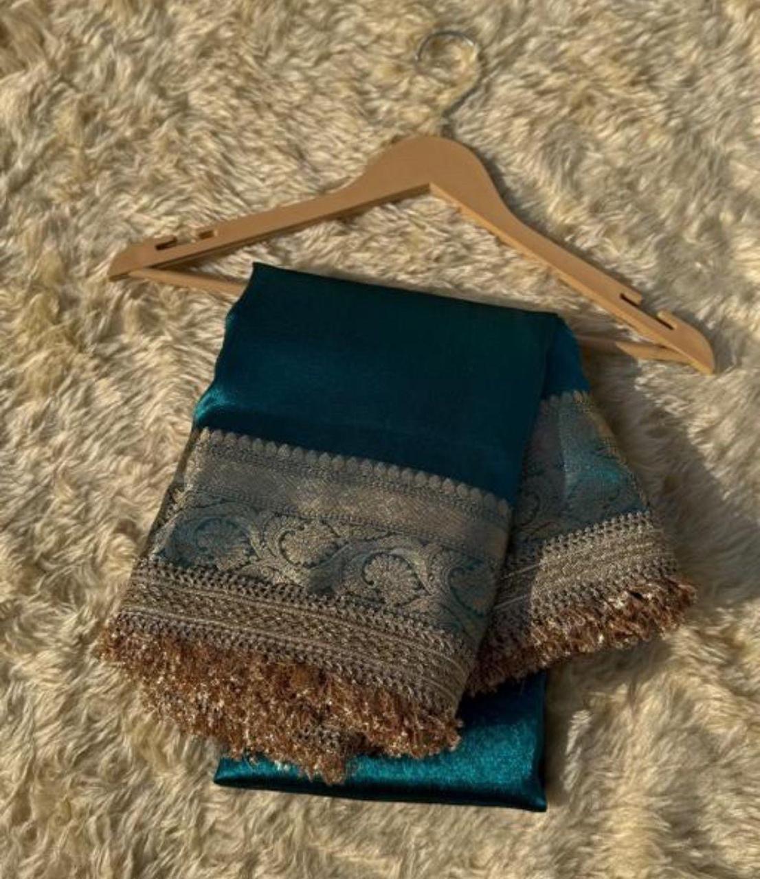 Maharani Blue Tissue Banarasi Saree with Rich Zari Border