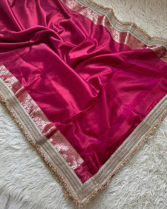 Maharani Pink Tissue Banarasi Saree with Elegant Zari Border
