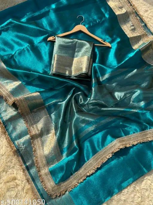 Maharani Blue Tissue Banarasi Saree with Rich Zari Border