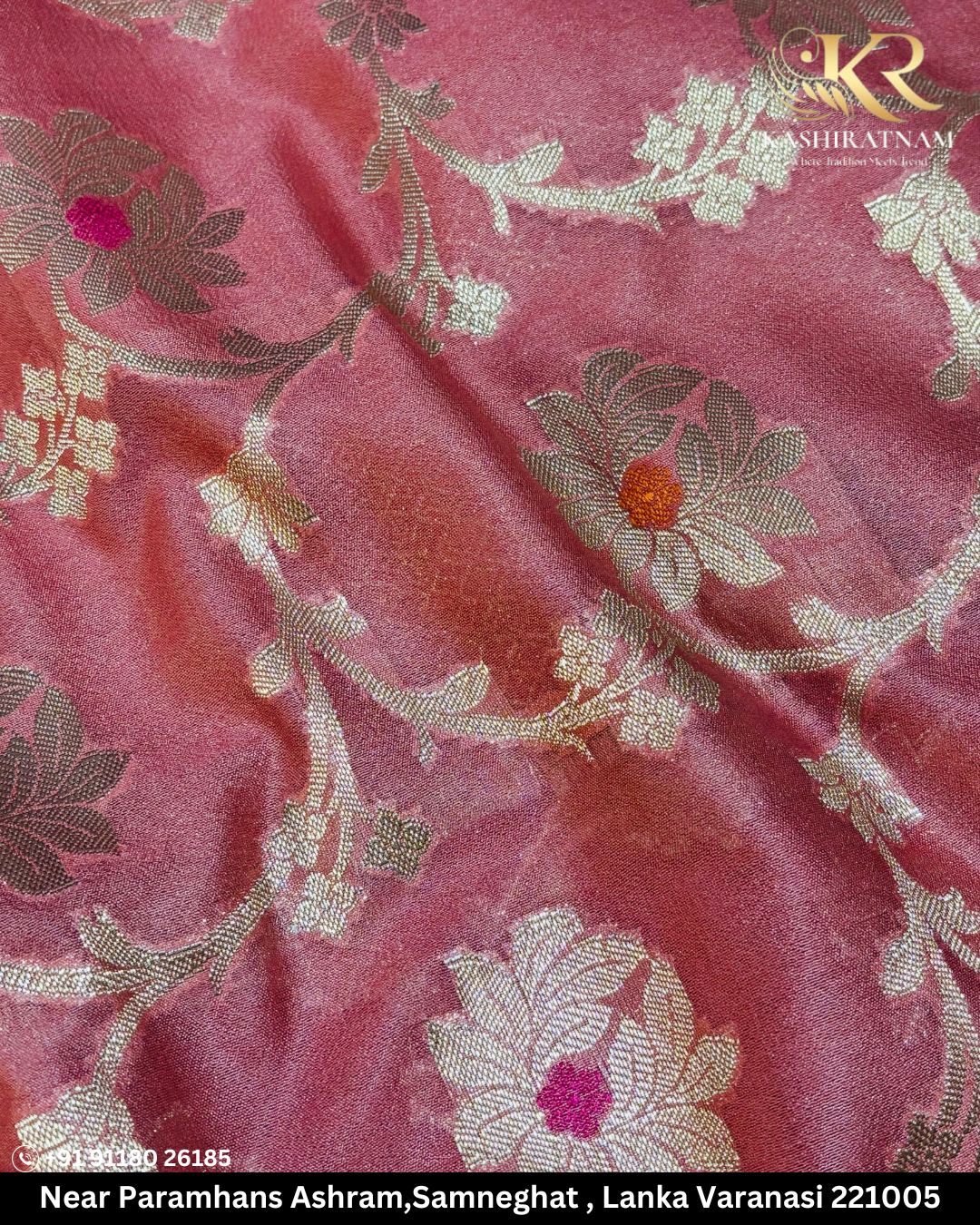 Majestic Pink Banarasi Katan Silk Saree with Golden Zari Border