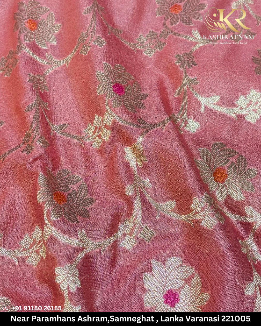 Majestic Pink Banarasi Katan Silk Saree with Golden Zari Border