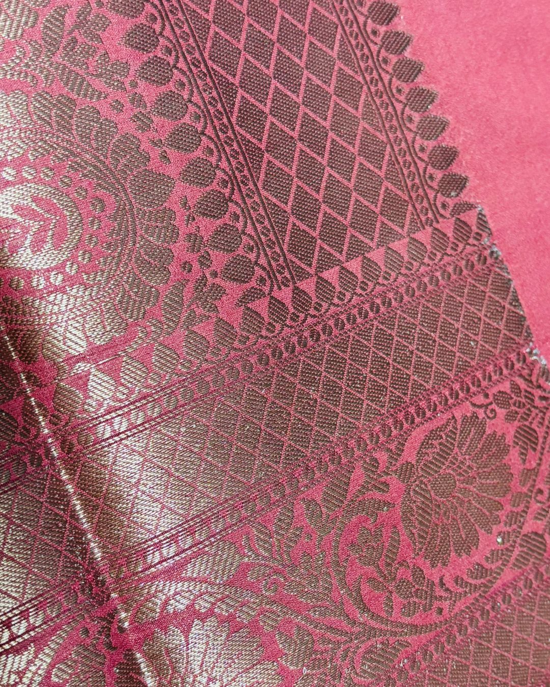Majestic Pink Banarasi Katan Silk Saree with Golden Zari Border
