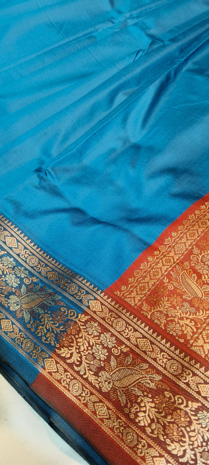 Royal Blue Banarasi Silk Saree with Rich Copper Zari Pallu & Intricate Border