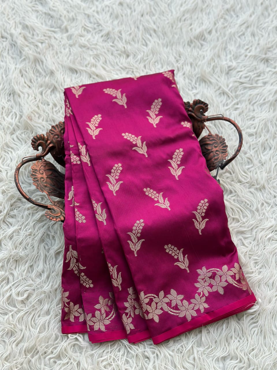 Magenta Banarasi Katan Silk Saree with Golden Zari Floral Weaving