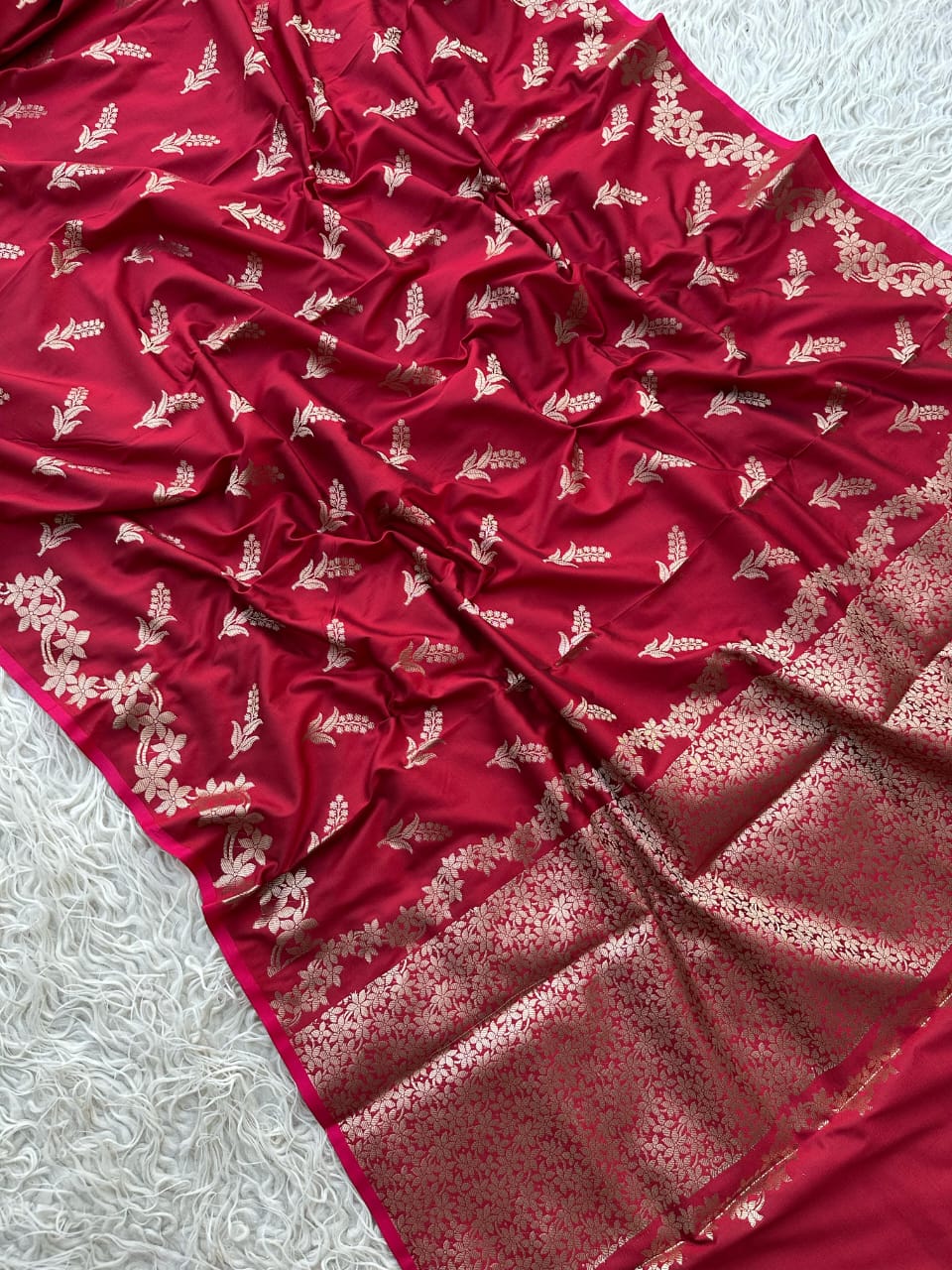 Maroon Banarasi Katan Silk Saree with Golden Zari Floral Weaving