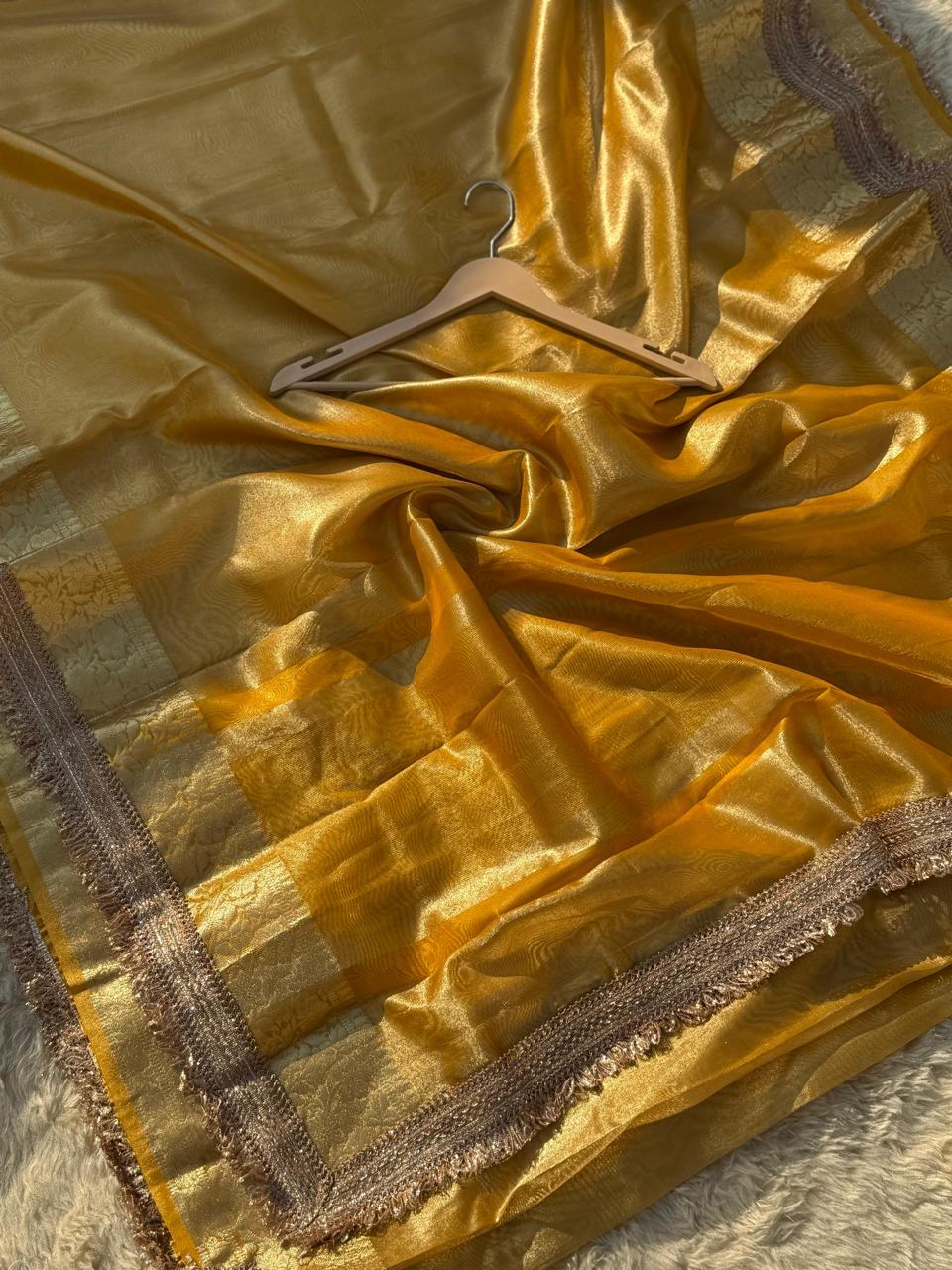 Maharani Yellow Tissue Banarasi Saree with Floral Zari Weaving