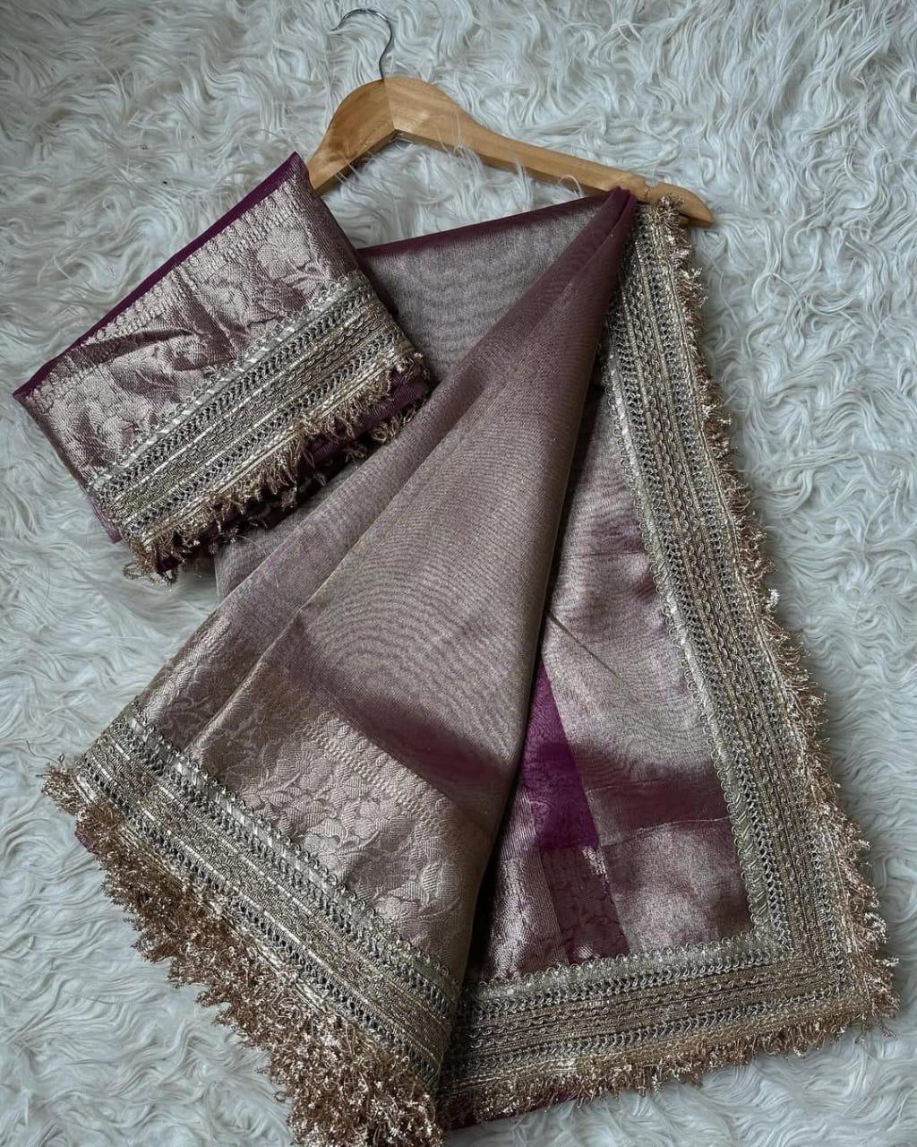 Maharani Purple Tissue Banarasi Saree with Elegant Zari Border